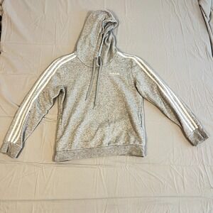 Adidas Hoodie Womens Small‎ Heather Gray 3 Stripes Logo Fleece Lined Running